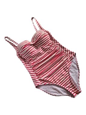 Nip Tuck Swim Red White Striped Ruched One Piece Swimsuit Multi Fit Cup 8